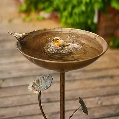 Diam 11.4  W X 28.5  H Cast Iron Pedestal Bird Bath Bird Baths For Outdoorsvinta • $62.82