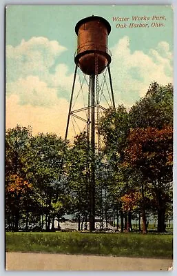 Oak Harbor Ohio~Closeup Of Water Tower In Water Works Park~c1910 Postcard • $11