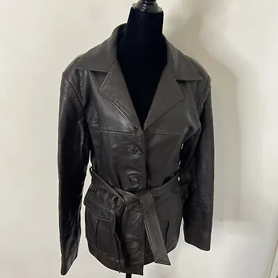 Oakwood Leather Women S  Blazer Style Jacket 4-Button Belt Dark Brown Dmg • £21.72