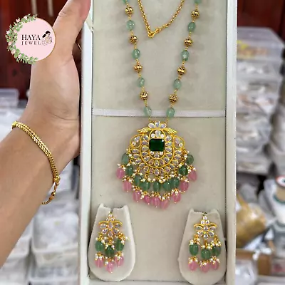 Gold Plated Kundan Long Necklace Bollywood Indian Bridal Wedding Jewelry Set • $30