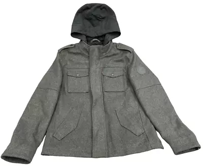Levi's Gray Wool Blend Hooded Military Trucker Pea Insulated Coat Jacket Men's M • $29.75