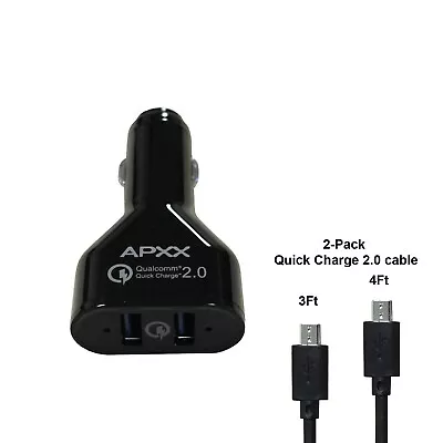 UCQ2-2A 2-port Quick Charge 2.0 USB Car Charger With 2 Pcs Micro USB Cable • $6.99