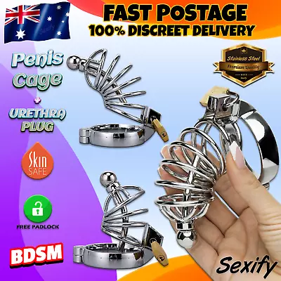 BDSM Cock Penis Cage Male Chastity Kit Steel Urethra Fetish Restraint Bondage • $29.95