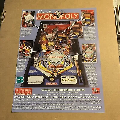 $3.49 • Buy ORIGINAL 11- 8''  Monopoly Stern Pinball  ARCADE GAME FLYER