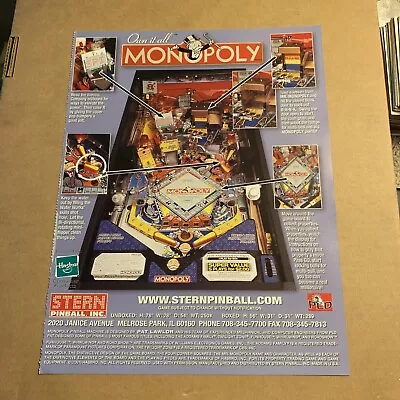 ORIGINAL 11- 8''  Monopoly Stern Pinball  ARCADE GAME FLYER • $3.49