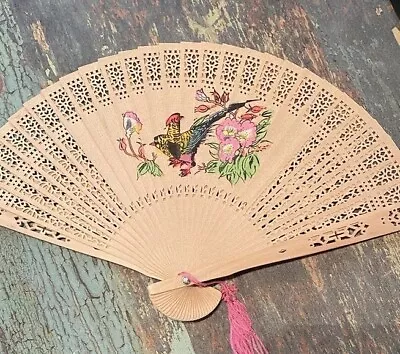 Vintage Hand Painted Fan Bird In Flower Trees Made In Japan • $12.99