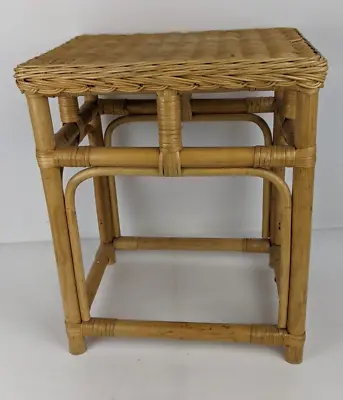 Vintage Wicker Bamboo Rattan Stool Side Corner Table Coastal Décor 1960's • $99.99