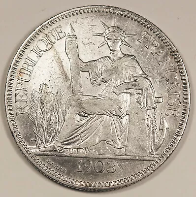 French Indo China 1903 A 1 Piastre 27g Silver Coin XF KM#5a.1 Extremely Fine • $89.99