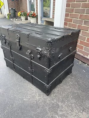 Early 20th Century Pine And Iron Mounted Trunk - A Unique Piece Of History • $175