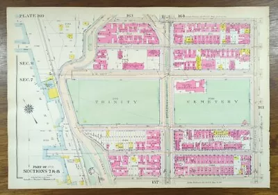 £93.38 • Buy Vintage 1916 TRINITY CEMETERY UPTOWN MANHATTAN NEW YORK CITY Map ~ G.W. BROMLEY