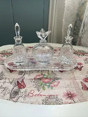 Lovely Crystal  Cut Glass Perfume Bottle Set With Vanity Tray • $15