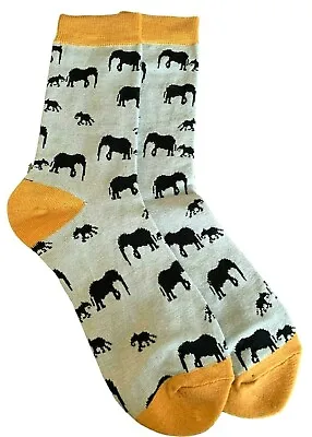 Elephant Socks Ladies Bamboo Cotton Blend Blue Grey Mustard Yellow Elephants  • £8.99