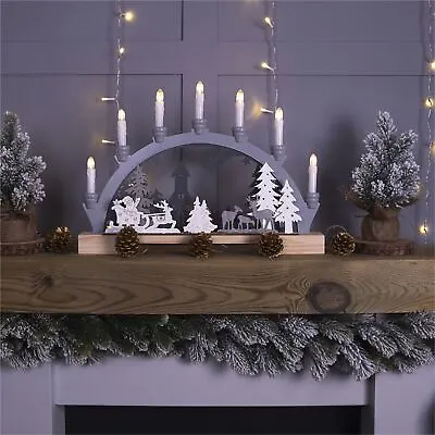 Christmas Candle Bridge Decoration Grey Wooden Village Scene Light Up Arch Xmas • £23.92