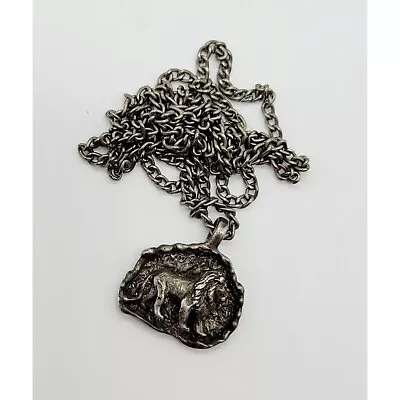 Vintage Silver? 3-D Lion Animal Chain Pendant Necklace N15 • $45