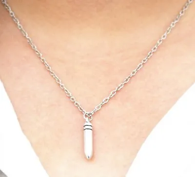 £3.95 • Buy Mens Womens Silver Bullet Small Pendant Necklace Chain V2 UK Seller