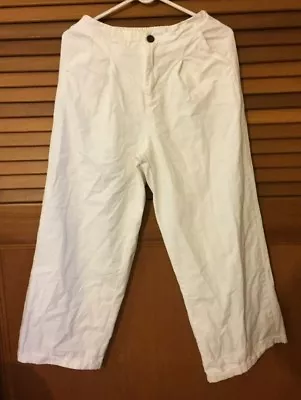 New Korean Cotton Size 10 White Wide Leg Nautical Cotton Trouser Cuffed Pants • $19.80