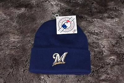 Milwaukee Brewers Navy Blue Vintage MLB Beanie Emroidered Logo Retro Cuffed Knit • $14.99