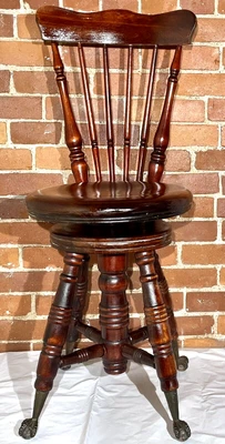 $199.99 • Buy Antique Adjustable High Back Oak Piano Stool Glass Ball Eagle Claw Feet C. 1885