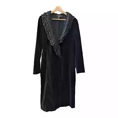DKNY Vintage Black Velvet Long Coat Women's Size Small • $59