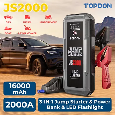 TOPDON JS2000 2000A Lithium-ion Jump Starter Car Battery Booster Box Power Bank • £89