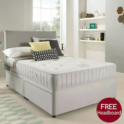 SUEDE DIVAN BED SET WITH MEMORY MATTRESS AND HEADBOARD 3FT 4FT 4FT6 Double 5FT • £175.28