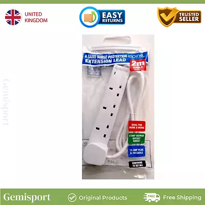 4 Gang 4 Way Extension Lead Cable Plug Socket Electric Mains Power 2M White • £7.99