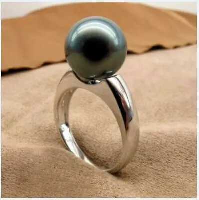 Gorgeous AAAA+++ 9-10mm ROUND Genuine Natural South Sea Black Pearl Ring 925s • $26