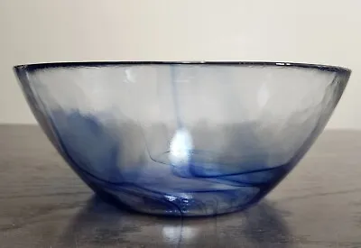 Bormioli Rocco Murano Serving Bowl Cobalt Blue Swirl Clear Glass 9” Salad Pasta • $14.99