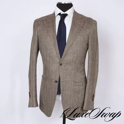 Suitsupply E. Thomas Silk Linen Blend Mocha Herringbone Slubby Jacket 38 L NR • $9.99