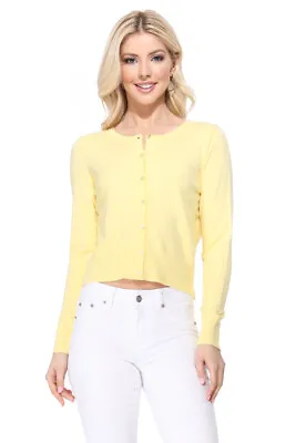 $20.88 • Buy YEMAK Women's Long Sleeve Crewneck Cropped Button-Down Cardigan Sweater MK5502