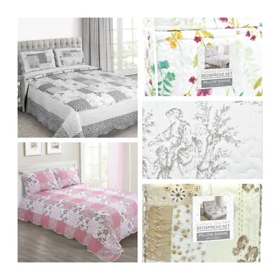 £34.95 • Buy Patchwork Quilted Comforter Set Shabby Chic Bedspread And Pillow Shams All Sizes
