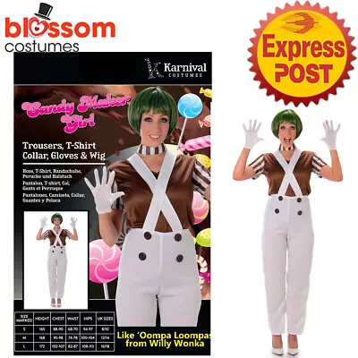 CA209 Candy Maker Oompa Loompa Willy Wonka Womens Book Week Outfit Costume +Wig • $46.95