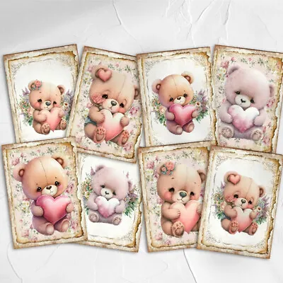 Shabby Chic Teddy Bears Card Toppers Journal Supplies Cardmaking Baby • £2.80
