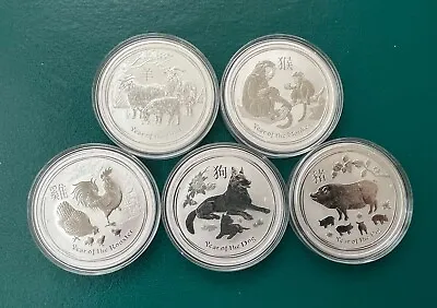 2015-2019 5 X 1 Oz Silver Australia Lunar Year Of The ... (Total 5 Coins 5 Oz) • $225
