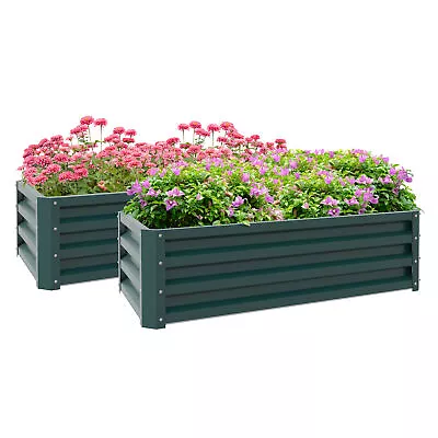 Outsunny Outdoor Planter Box Steel Raised Garden Bed Set Of 2 Green • £45.99