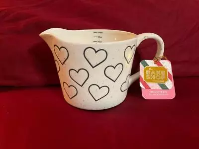 NEW BAKE SHOP CERAMIC SPECKLED 🩷 HEARTS ❤️ MEASURING JUG CUP 34oz • $18.99