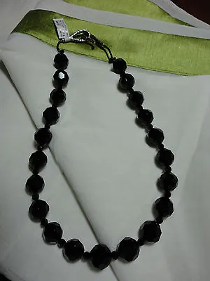 $65 • Buy V By Eva, Faceted Black Crystal  Beads Necklace~hook & Eye Clasp, 22 L, Striking