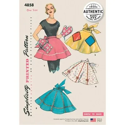 SIMPLICITY SEWING PATTERN 4858 MISSES EASY ONE SIZE VINTAGE 50s HALF APRON MITT • $12