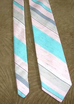 Vintage XL Silk / Linen Tie: 1980's Miami Vice Style Pastel Stripes 63  Long • $25