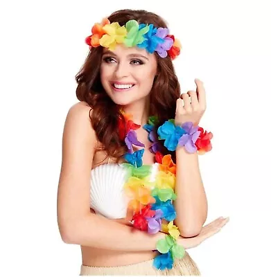 4 Piece Hawaiian Lei Flowers Garland Headband Tropical Beach Party Fancy Dress • £2.24