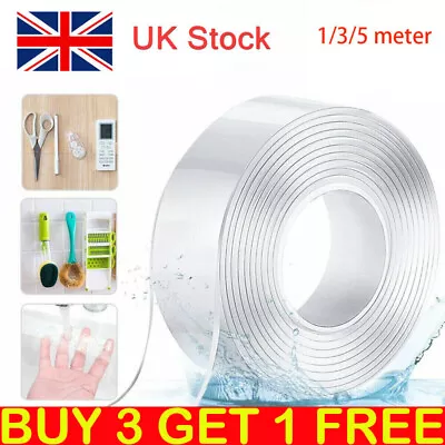 Nano Clear Double Sided Grip Tape Traceless Removable Washable Adhesive Strong • £4.29