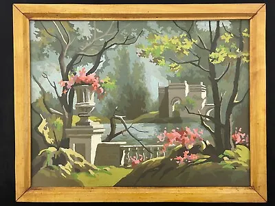 Vintage 12x16 Paint By Number Garden Scene By Lake With Doric Architecture • $34