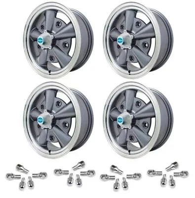 Set Of 4 15  X 5-1/2  Vw Bug 5 Lug Anthracite Empi 5-Rib Wheels & Lug Bolts • $881.95