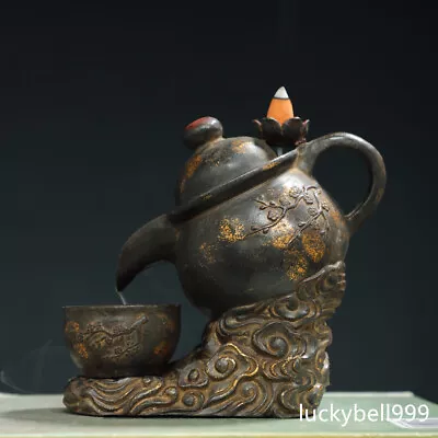 10 Antique Qing Dynasty Qianlong Mark Bronze Gilt Teapot FlowBack Incense Burner • $294