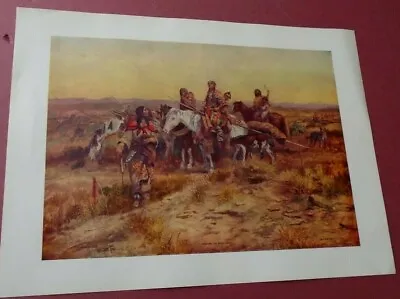 C. M. Russell 1897 Indians Horses Flag Hills Dog 13.5 X9.5  Sample Print 1940s • $14.99