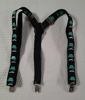 Suspenders Novelty Black With Robin Egg Blue Top Hat White Mustache KIDS • $4