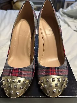 NEW J Crew Collection Etta Plaid Studded Toe Red Gray Holiday Made In Italy 7.5 • $65