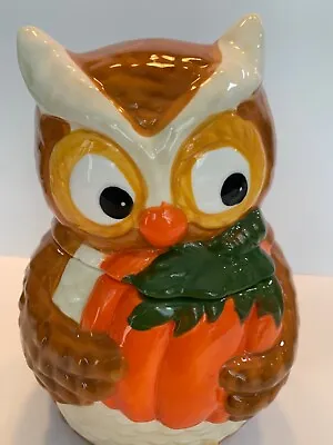 Vtg David’s Cookies Owl Pumpkin Collectible Cookie Jar 10  Fall Ceramic Brown • $29.93