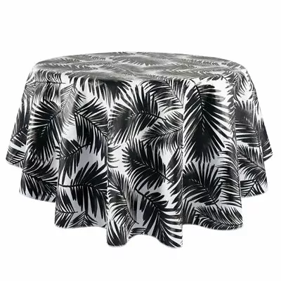 $16.98 • Buy Palm Leaves Black On White PEVA Tablecloth 70 Round Chloride-Free Tropical Decor