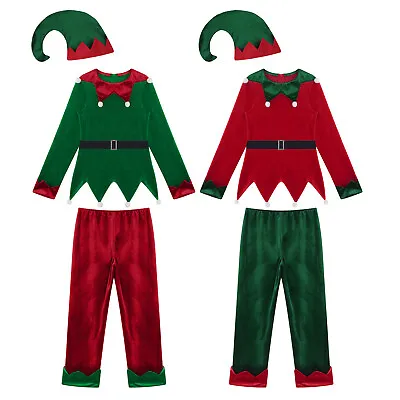 Kids Unisex Dress Up Elk Elf Christmas Outfits Reindeer Tops With Pants Party • $20.23